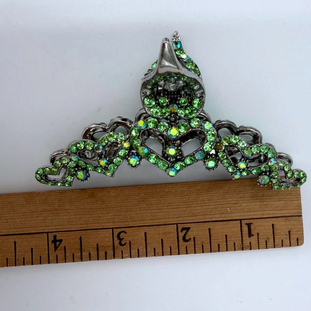 Green Rhinestone Statement Hair Claw Clip Large Festival Prom Y2K‎ Glam